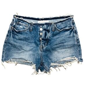 Flying Monkey Denim Shorts 25‎ Blue Cut Off Distressed High Rise Button Fly